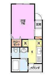 グリーンベル長潟 1Kの間取図画像
