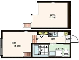 アーク東立石 2階1Kの間取り