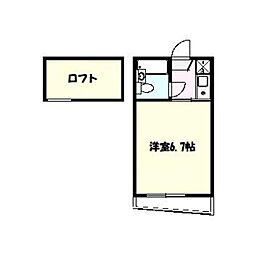 カーム玉川学園II 2階1Kの間取り