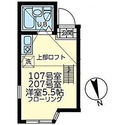 ユナイト境之谷プリンアラモード ワンルームの間取図画像