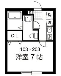 パインコート 1Kの間取図画像