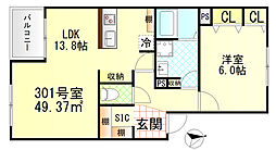 ヴィラージュ戸塚I 1LDKの間取図画像