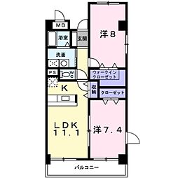 プラシード鼓が滝 2LDKの間取図画像