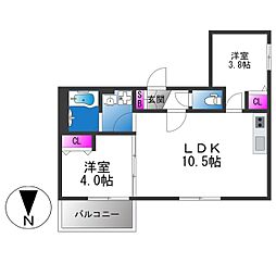 D porta moderno 2LDKの間取図画像