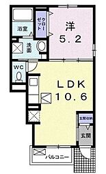 グランツII 1階1LDKの間取り