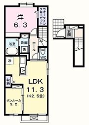 アルドーレII 2階1LDKの間取り