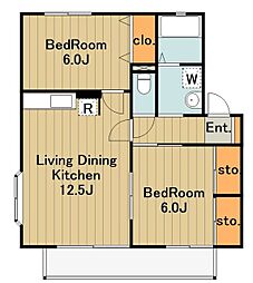 ボナールハウス1 2階2LDKの間取り