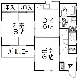 西沢ハイツ 2DKの間取図画像