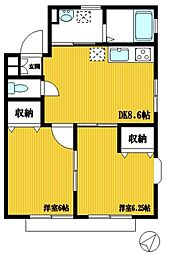 ヒルズ千代ヶ丘 2階2DKの間取り