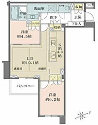 プラウド駒込ディアージュ 3階2LDKの間取り