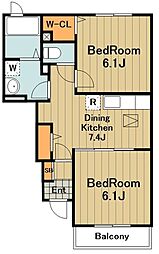 クレールエスプアール 1階2DKの間取り