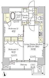 パークアクシス秋葉原イースト 11階2LDKの間取り