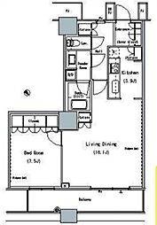 ザ・東京タワーズミッドタワー 18階1LDKの間取り