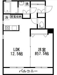 カルディアII西馬込 3階1LDKの間取り