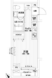 YSセゾンII 2階1Kの間取り