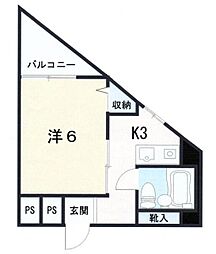 ハイツベルグ上池台 1Kの間取図画像