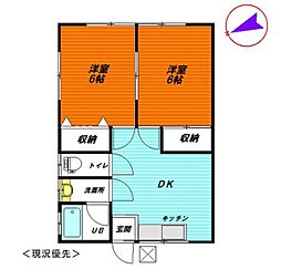 豊ハイツ 2階2DKの間取り