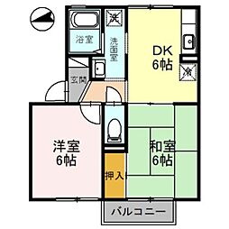 ボンジュール岡山手一番館 2DKの間取図画像