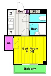 ラップウィング 3階1Kの間取り