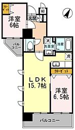 セルティスコート 5階2LDKの間取り