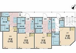 カインドネス町田II 2階1Kの間取り