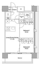 ザ・パークハビオ本郷菊坂 2LDKの間取図画像