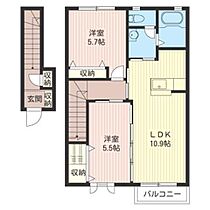 メビュースタウンV　Ｂ 00203 ｜ 栃木県小山市東城南２丁目16-3（賃貸アパート2LDK・2階・54.66㎡） その2