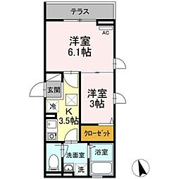 京王線 聖蹟桜ヶ丘駅 徒歩8分の賃貸アパート 1階2Kの間取り
