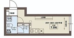 東急大井町線 下神明駅 徒歩3分の賃貸マンション 4階ワンルームの間取り