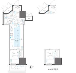 ズーム信濃町 11階1LDKの間取り