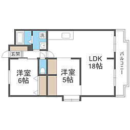 リバーサイド山本 2LDKの間取図画像