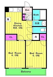 ベルヴィル 5階2DKの間取り