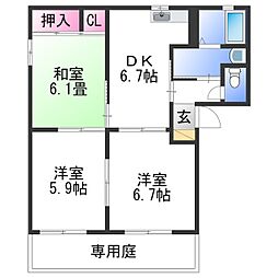 グリーンルーフ 1階3DKの間取り