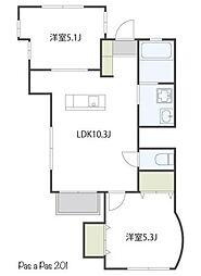 Ｐａｓ ａ Ｐａｓ 2階2LDKの間取り