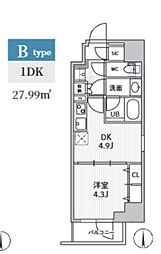 S-RESIDENCE住吉aquacht 1DKの間取図画像