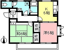 サンハイム佐伯B 2DKの間取図画像