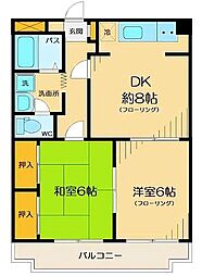 リバーサイドダイキ 2DKの間取図画像