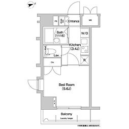 コンフォリア芝浦キャナル 9階1Kの間取り
