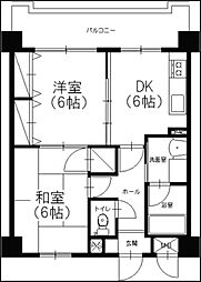 アミッド・グリーン大濠弐番館 2DKの間取図画像
