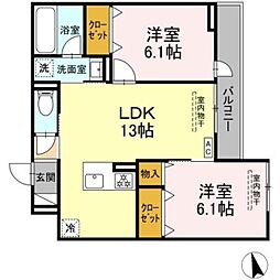 (仮称)トリシア円行2丁目プロジェクト 2LDKの間取図画像