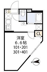 ティーグル足立島根 2階1Kの間取り