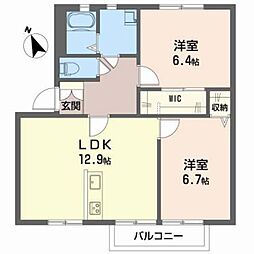 ボンリビェール・吉田A 2LDKの間取図画像