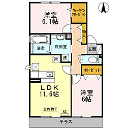 シュトラール喜連瓜破 2LDKの間取図画像