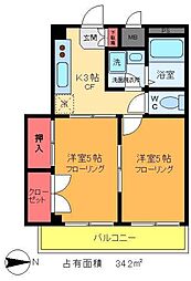 チェリーパレス 2階2Kの間取り
