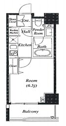 グレイスコート目黒 1Kの間取図画像
