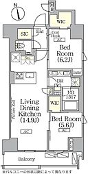 ザ・パークハビオ神楽坂レジデンスサウス 1階2LDKの間取り