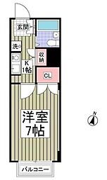 白鍬グランデ 1Kの間取図画像