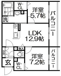 パルク・ブリーゼ 2LDKの間取図画像