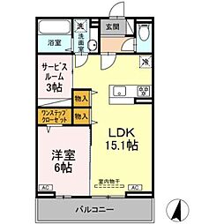 ローレルハイム 1LDKの間取図画像