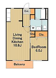 ローズクラヴィエ 2階1LDKの間取り